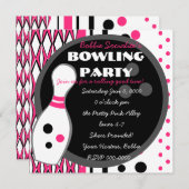 Roze Bowling Party Kaart (Voorkant / Achterkant)