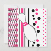 Roze Bowling Party Kaart (Achterkant)