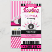 Roze Bowling Ticket Pass Birthday Party Uitnodigin Kaart (Voorkant / Achterkant)