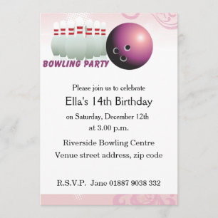 Roze Bowling verjaardagsfeestje uitnodiging
