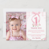 Roze Bows Coquette Verjaardag Dank u kaart (Voorkant)