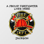 Roze brandweerman Emblem Red en Black    Raamsticker (Vel)