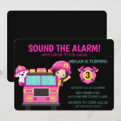 Roze Brandweerwagen Kinder Brandweeruitnodiging Kaart (Voorkant / Achterkant)