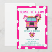 Roze Brandweerwagen Kinder Brandweeruitnodiging Kaart (Voorkant / Achterkant)