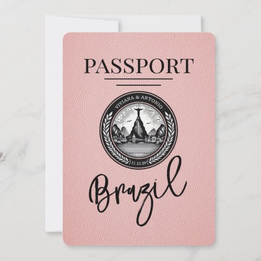 Roze Brazilië Paspoort bruiloft uitnodiging (Achterkant)