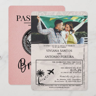 Roze Brazilië Paspoort bruiloft uitnodiging