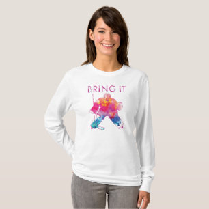 Roze Breng het Hockey Keeper Aquarel Vrouwen T-shirt