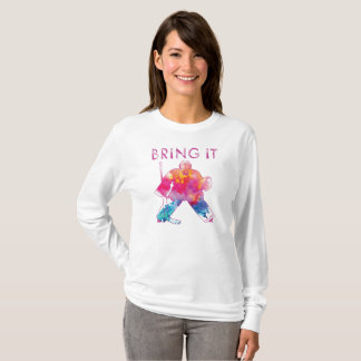 Roze Breng het Hockey Keeper Aquarel Vrouwen T-shirt