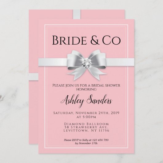 Roze bride & Co. Bridal Shower Invitation Kaart (Voorkant / Achterkant)