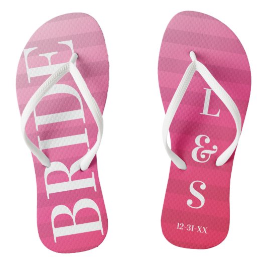 Roze bride Monogram stripes Paar Teenslippers (Voetbed)