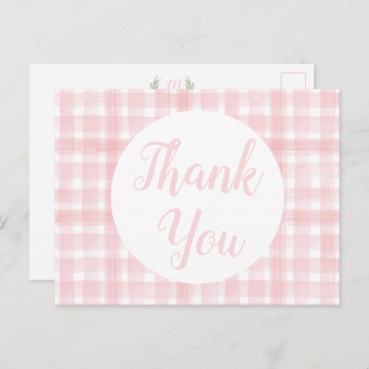 Roze briefkaarten van Gingham Laurel Crest (Voorkant / Achterkant)