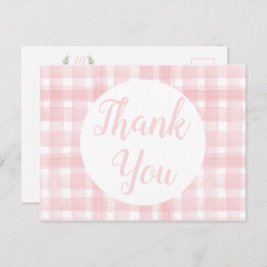 Roze briefkaarten van Gingham Laurel Crest (Voorkant / Achterkant)