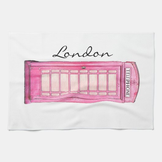Roze - Britse telefooncel - Londense theehanddoek Theedoek (Horizontaal)