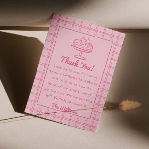 Roze broodje getekend in het Oven Girl Bread Baby Bedankkaart