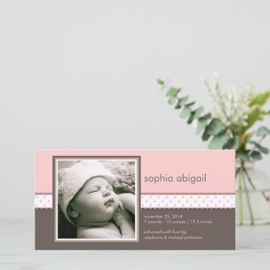 Roze | Brown Sweet Baby Girl Geboorteaankondiging Aankondiging (Staand voorkant)