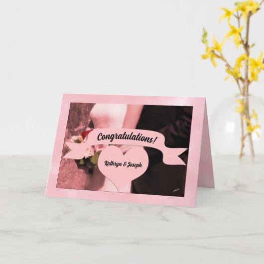 Roze bruid en bruidebruin gefeliciteerd kaart (Gele Bloem)