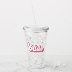 Roze bruid retro lettertype vrijgezellenfeest acryl drinkbeker