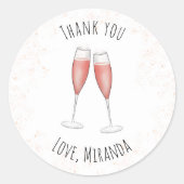 Roze Bruidschapsborrel Champagne Aquarel Bedankje Ronde Sticker (Voorkant)