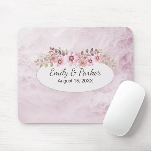 Roze Bruiloft Abstract met namen en datum Muismat (Met muis)