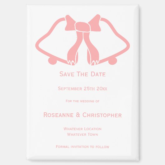 Roze bruiloft Bewaar de datum magneet klokken lint (Voorkant)