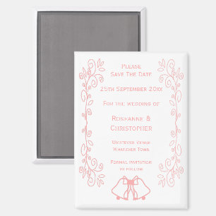 Roze bruiloft Bewaar de datum magneetbellen Magneet