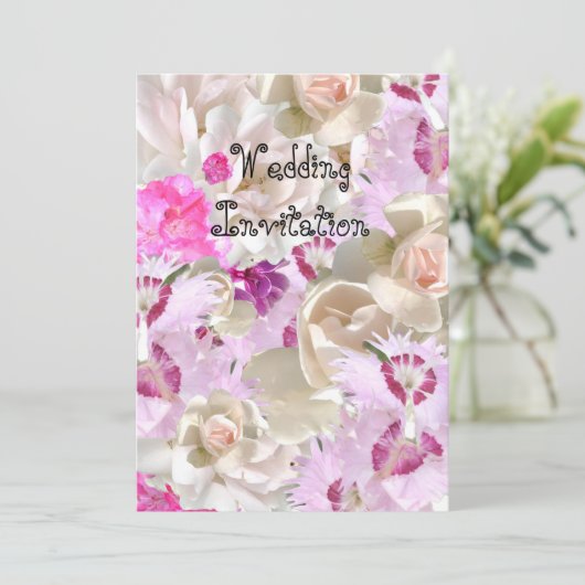 Roze bruiloft bloemen kaart (Staand voorkant)