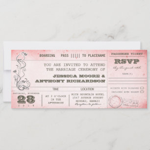 roze bruiloft boarding pass uitnodigingen