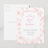 roze bruiloft briefkaart (Voorkant / Achterkant)