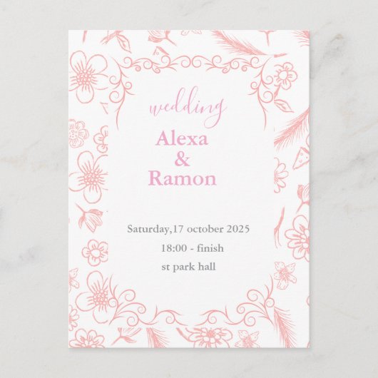 roze bruiloft briefkaart (Voorkant)
