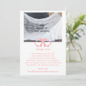 Roze bruiloft Dank u kaart bellen en lint (Staand voorkant)