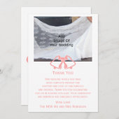 Roze bruiloft Dank u kaart bellen en lint (Voorkant / Achterkant)