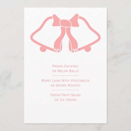 Roze bruiloft menu bellen en lint (Achterkant)