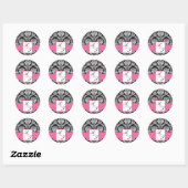 Roze bruiloft Monogram Damask Seal Ronde Sticker (Vel)