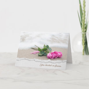 roze bruiloft rozen op strand met torn edge border kaart