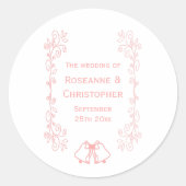 Roze bruiloft Sticker Bells Scrollwork Ontwerp (Voorkant)