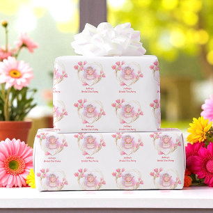 Roze Bruilofts Thee Feest Roze Gouden Bloem Naam Cadeaupapier