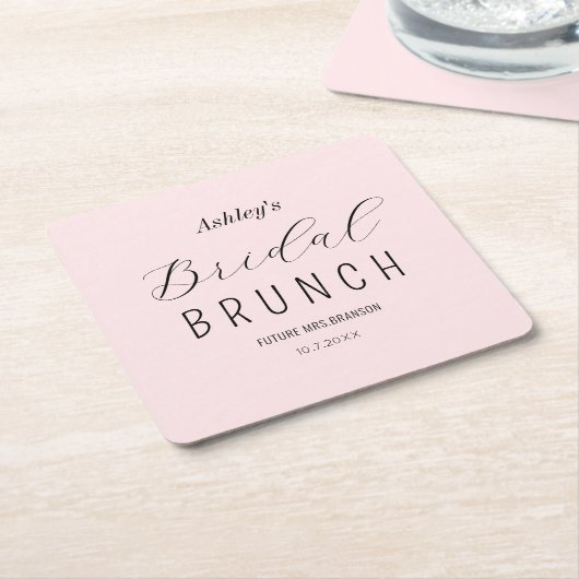 Roze Bruiloftsbrunch Papieren Coaster Vierkante Kartonnen Onderzetter (Schuin)