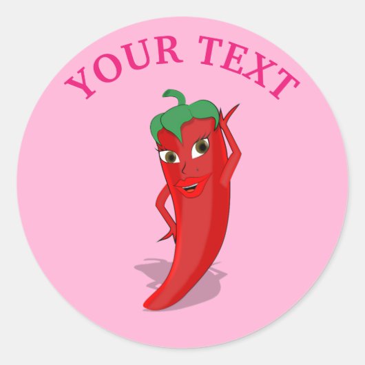 Roze Bruiloftsfeest met Rode Hete Peper Diva Ronde Sticker (Voorkant)