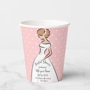 Roze bruiloftskleding met polka stippen Witte Trou Papieren Bekers