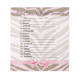 Roze/bruin Baby shower Word Scramble Game 40 pagin Notitieblok