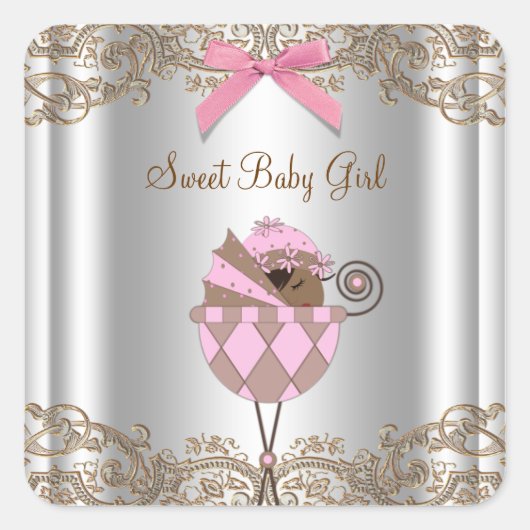 Roze Bruin Carriage Baby shower Label (Voorkant)