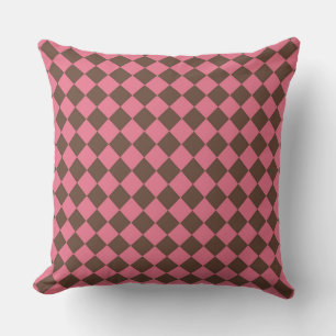 Roze Bruin Checker Diamant Patroon Kussen