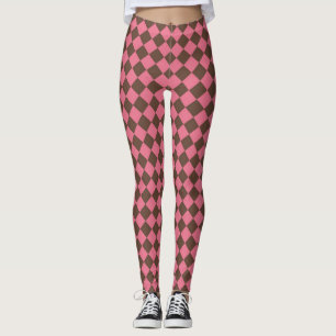 Roze Bruin Checker Diamant Patroon Leggings