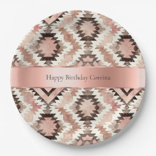 Roze Bruin Cowgirl Southwestern Tribal Verjaardag Papieren Bordje