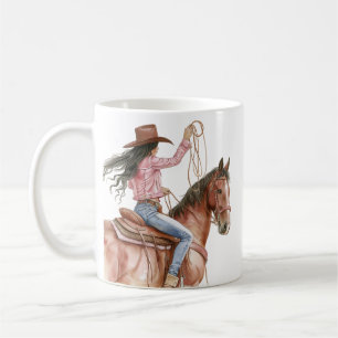 Roze Bruin Cowgirl Zuidwestelijke Paard Zwart Haar Koffiemok
