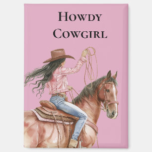 Roze Bruin Cowgirl Zuidwestelijke Paard Zwart Haar Magneet