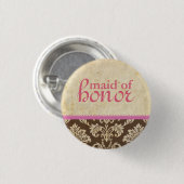  roze bruin Damask Maid of Honor Button (Voorkant /achterkant)