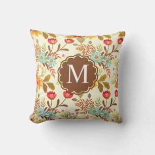  Roze bruin-Floral Monogram dun pil Kussen