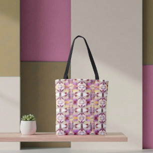 Roze, bruin, geel en wit stamtapijt draagtas