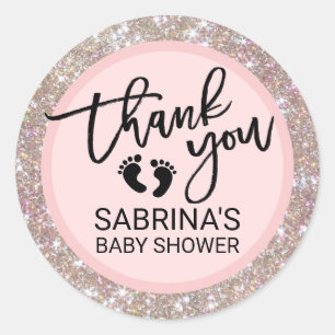 Roze, bruin, glitter Baby shower - Meisjes Ronde Sticker